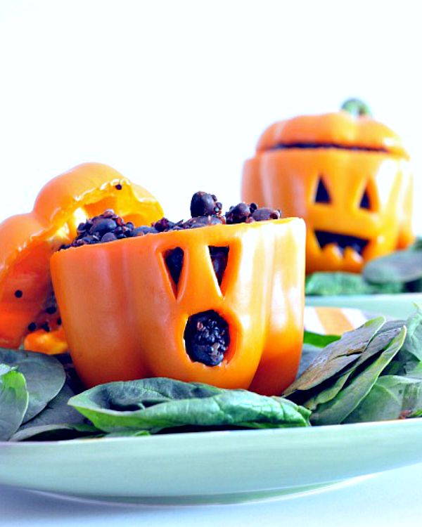 bell pepper pumpkins with fruit inside