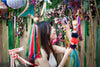 Chinese woman staring at Chinese lanterns