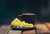 Brown tea cup filled with oolong tea